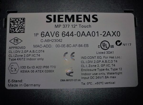 Siemens 6AV6644-0AA01-2AX0 Dokunmatik Operatör Panel